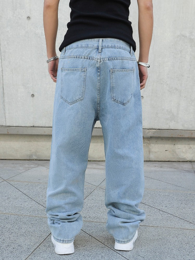 Spring Autumn Men Baggy Jeans Oversize Straight Loose Casual Denim Trousers Solid Color Streetwear Fashion Y2k Wide Leg Pants