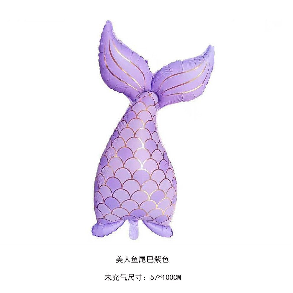insOcean-themed girl princess mermaid tail, shells, dolphin, conch, balloons birthday party event decoration