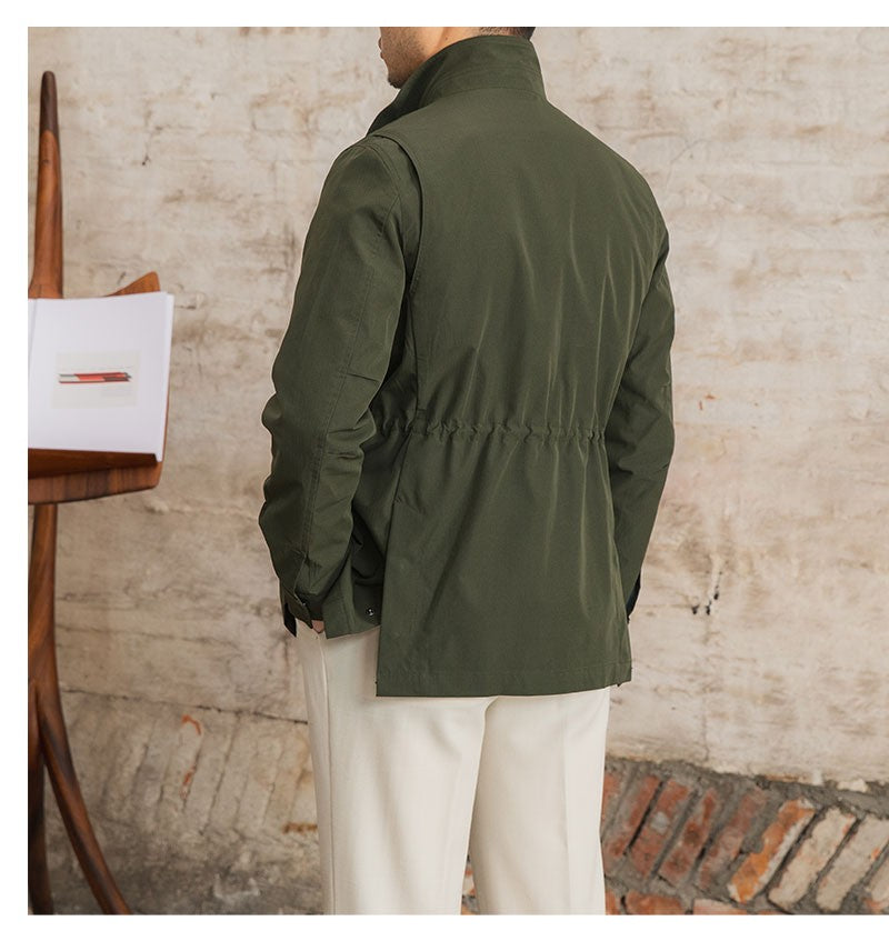 Three Spring and Summer Light Vertical Collar Waist Half Hanging M65 British Jacket Men's Retro Hunting Wear Waterproof Jacket