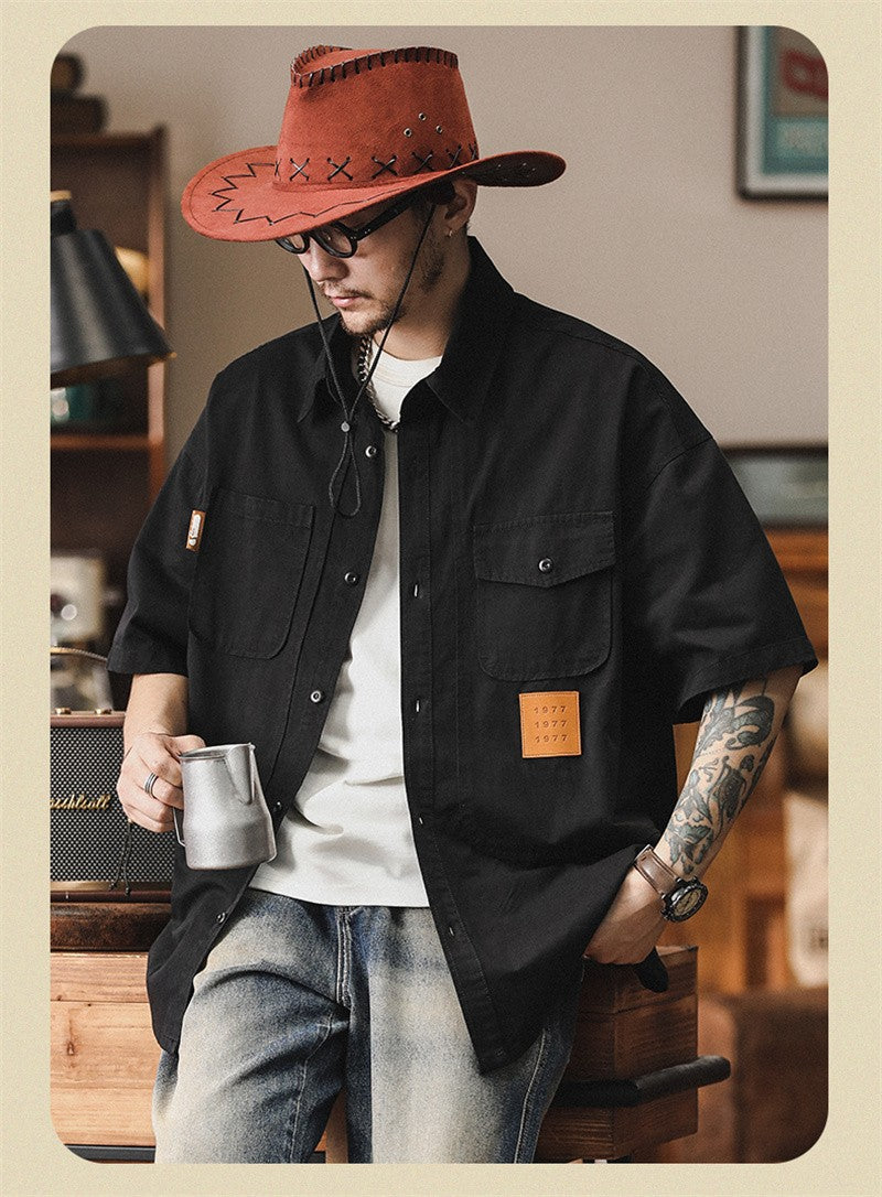 2025 Summer Men's Multi-pocket Oversized Short Sleeve Shirts High Street Fashion Cargo T-shirt New American Casual Y2K Shirt