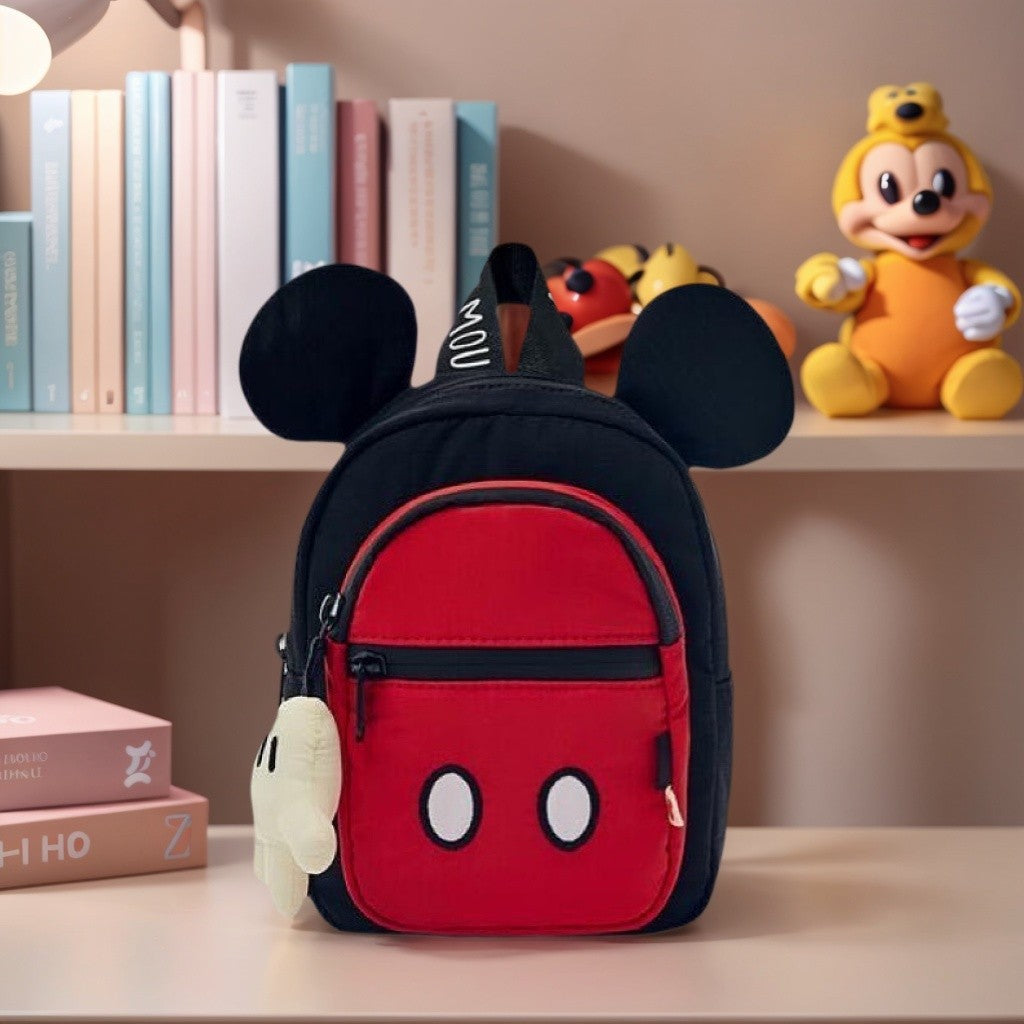 Mochila Mickey de Três Camadas Disney Escola Leve Linda Mochila Infantil Com Um Pingente