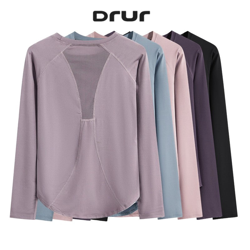 DRUR Long Sleeve Gym Top Women Breathable Quick Dry Workout Tshirt Loose Fit Running Tee Yoga Clothing Sportswear Activewear New
