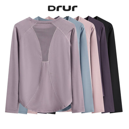DRUR Long Sleeve Gym Top Women Breathable Quick Dry Workout Tshirt Loose Fit Running Tee Yoga Clothing Sportswear Activewear New