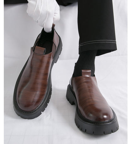 High Quality Thick Soled Leather Shoes Male Trend Men’s Dress Shoes Formal Leather Platform Loafers Shoes For Man