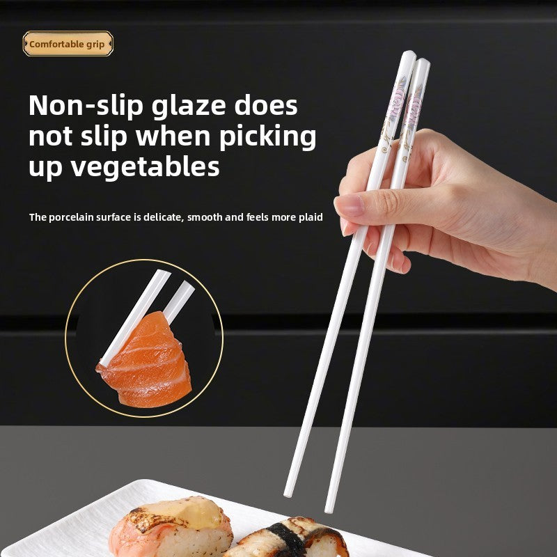 Novo conjunto de hashis de cerâmica à prova de quedas, antiderrapante, de grau alimentício, resistente à umidade, de alta temperatura, talheres chineses, hashis de sushi