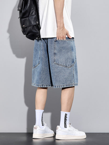 Men's Summer Denim Cargo Shorts Big Size 8XL 7XL 6XL Elastic Waist Straight Baggy Jeans Shorts