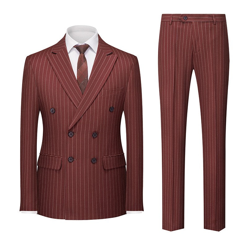 Blue Pinstripe Men's Double-breasted Suit Two-piece, Wedding/Party/Business Dress Jacket and Pants, Red Gray Male Sets M-4XL 5XL