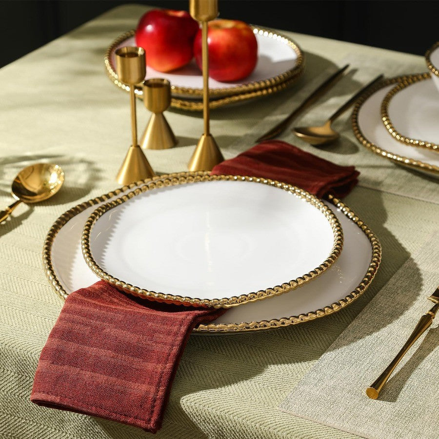 Christian Siriano Akoya Porcelain Dinnerware Set 24Piece Dish Set for 8 Plates and Bowls Set White and Gold