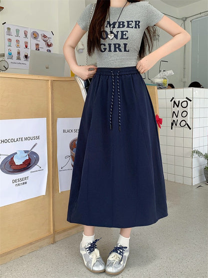 Plus Size Skirt Women 2025 Summer New Fashionable High Elastic Waist A Line Skirt Korean Style Casual Long Skirt Woman