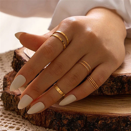 Boho Zircon Rings Set for Women, Gold Color Bohemia Crystal Letter Love Heart Moon Arrow Flower Ring Wedding Jewelry Gifts