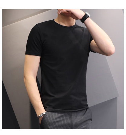 Men T-shirts White Black Short Sleeve Loose Round Neck Bottoming Shirts Trendy Casual Solid Color Pullover Tops Male Clothing