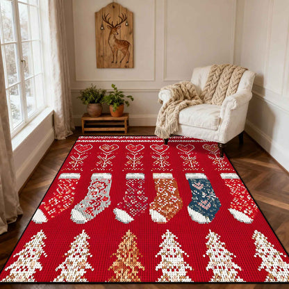 Christmas Style Red Living Room Carpet Christma Tree Decoration Bedroom Fluffy Thickened Rug Indoor Cloakroom Floor Mat Bedroom