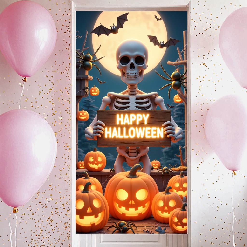 Happy Halloween Celebration Party Decoration Horror Skeleton Spooky Banner For Haunted House Door Cover Home Halloween Lining