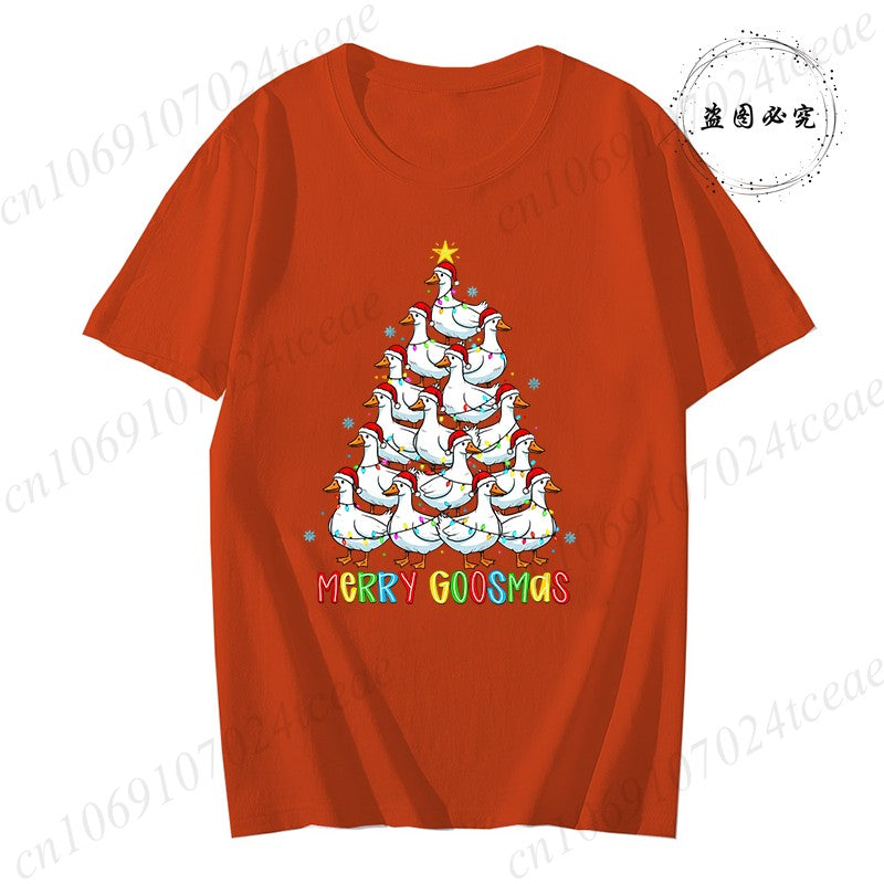 Funny Merry Goosmas T-Shirts for Women,Trendy Christmas Goose Shirt Design,Christmas Tree Party T-Shirts for Women Men Clothes
