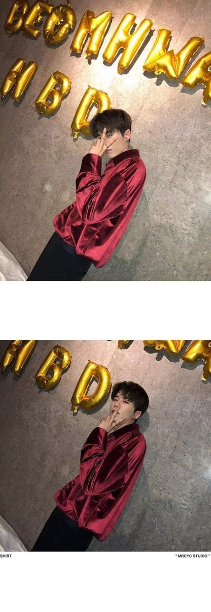 Vintage Polo Neck Simplicity Shirt Tops Spring Autumn New Long Sleeve Solid Youth Loose Trend Blouse Fashion Korean Men Clothing