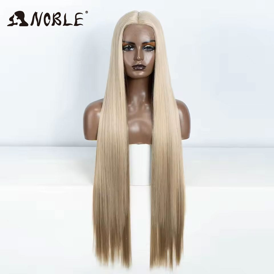 Perucas Noble Cosplay Para Mulheres Negras Perucas Sintéticas Lisas de Renda de 38 Polegadas Peruca Loira Ombre de Renda Peruca Sintética Loira de Renda Cosplay