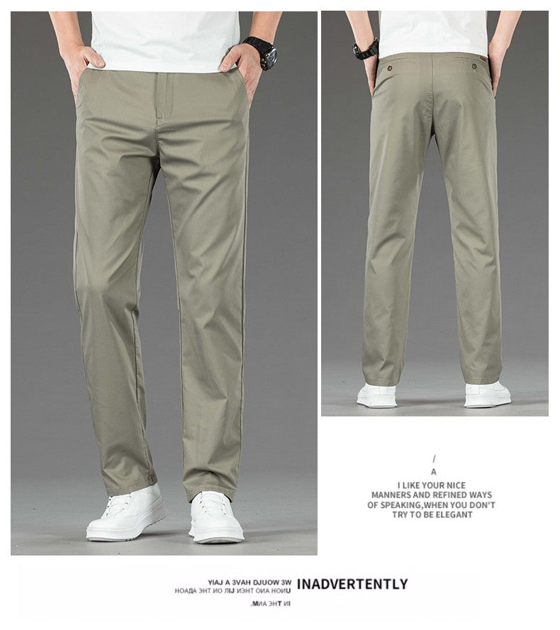Spring Summer New Men's Casual Pants Thin Mulberry Silk Soft Business Casual Trousers Slim Straight Elastic Suit Pants Male