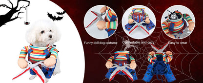 Traje de Cachorro de Boneca Estilo Tesoura de Halloween para Gatos, Filhotes e Cães de Porte Médio, Roupa Ajustável Engraçada Especial para Cosplay de Animais de Estimação
