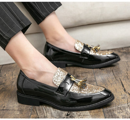 British Style Sequined Leather Shoes Men Golden Men's Loafers Big Size 38-47 Luxury Comfortable Business Shoes Men Formal Shoes