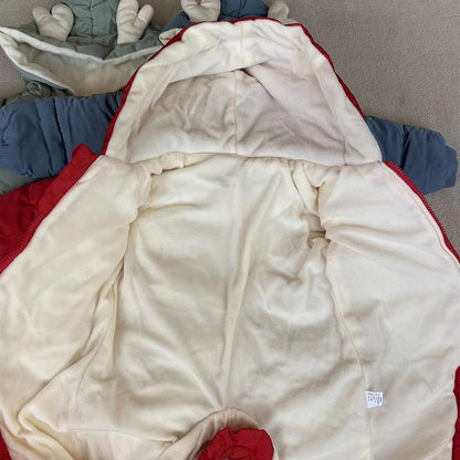 Demin-season Winter Kids Boys Rompers 2025 Cartoon Pockets Hooded Bodysuit For 0-3Y Newborn Infant Babys Boys One-piece Jumpsuit