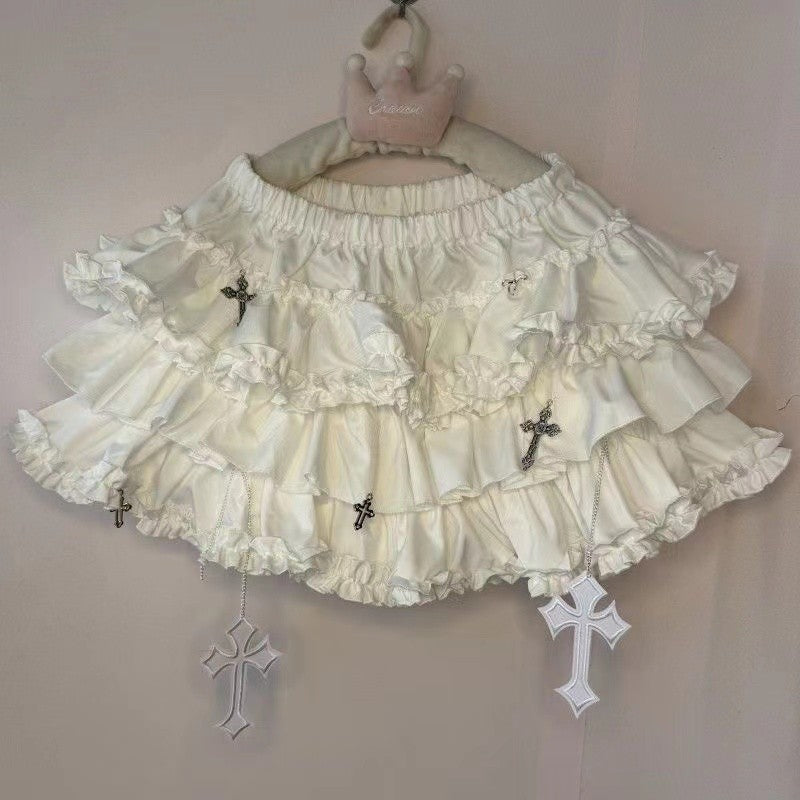 Y2k Gothic Punk Black White Short Skirt Women Hot Chick Darkly Polka Dot Ruffle Cake Skirt Female Sweet Chic Lolita Lace Skirts