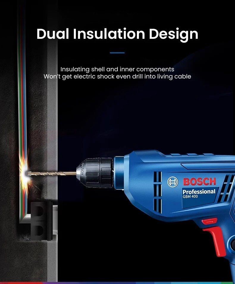 Furadeira Manual Elétrica Bosch, Chave de Fenda Elétrica, Ferramenta Doméstica Pequena de Velocidade Única, Multifuncional GBM400KL, Travamento Automático