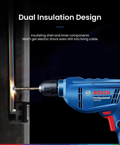 Furadeira Manual Elétrica Bosch, Chave de Fenda Elétrica, Ferramenta Doméstica Pequena de Velocidade Única, Multifuncional GBM400KL, Travamento Automático