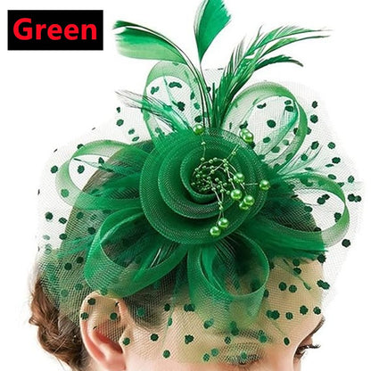 New 12 Color Net and Feather Fascinator Hat Headband Alice Headband Clip Mesh Flower Wedding Cocktail Hair Accessories Tea Party