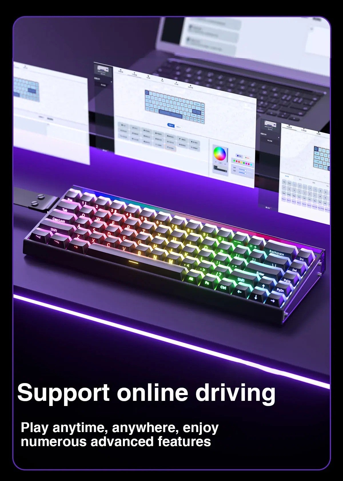 Teclado Mecânico para Jogos RGB com Switches Magnéticos AULA HERO 68HE Teclado para eSports com Acionamento Rápido e Retorno de 8K com Fio Personalizado