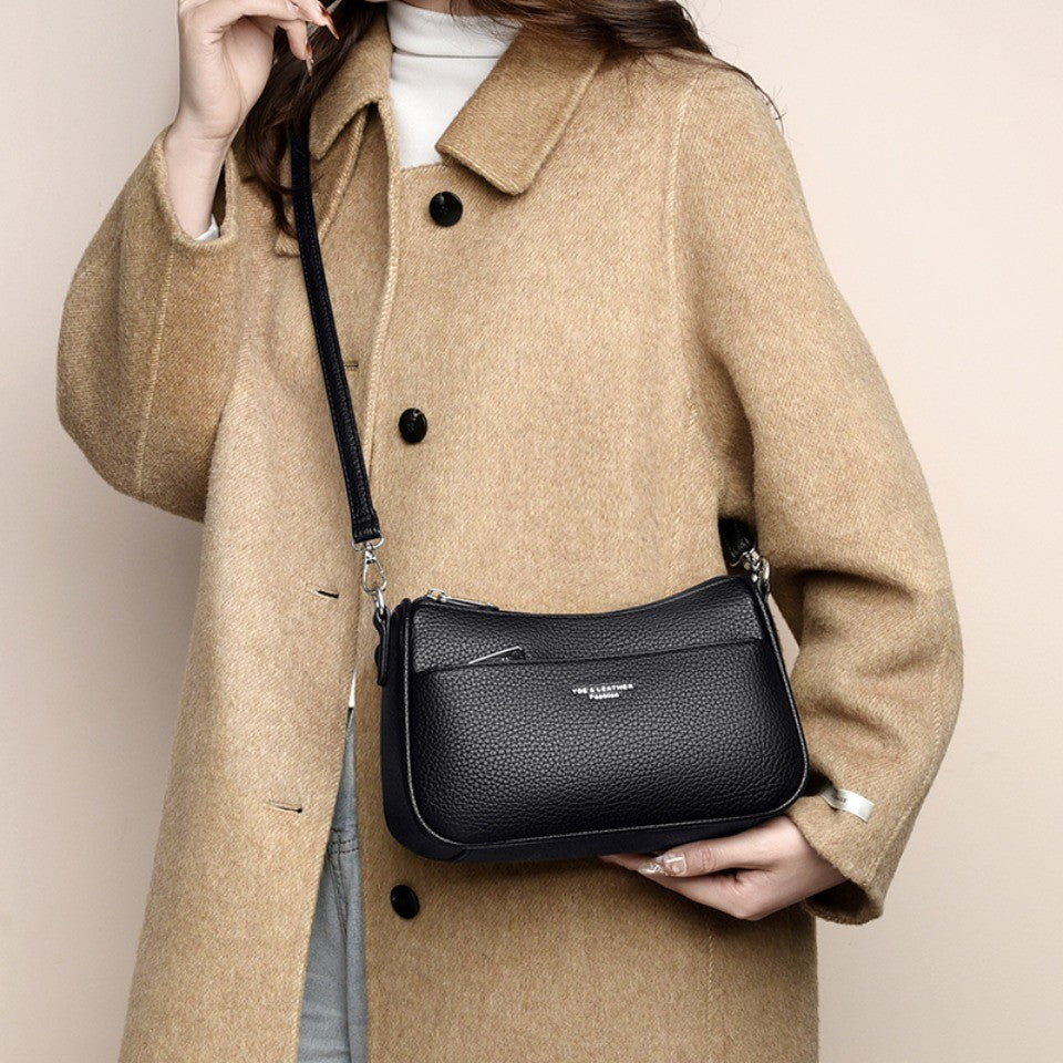 Genuine Brand Top Quality Soft Pu Leather Shoulder Crossbody Bags for Women 2026 Designer Handbag 2 Layers Hand Messenger Bag