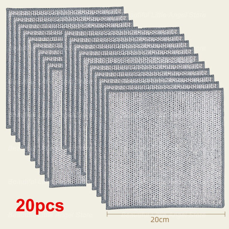 20/5pçs Pano de Limpeza de Fio de Aço Espessado Sem Riscos Dupla Camada Ferro Microfibra Pano de Prato de Malha Esponja de Lavar Panelas Panos de Cozinha