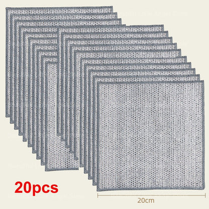 20/5pçs Pano de Limpeza de Fio de Aço Espessado Sem Riscos Dupla Camada Ferro Microfibra Pano de Prato de Malha Esponja de Lavar Panelas Panos de Cozinha