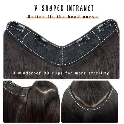 Extensões de Cabelo Sintético Longo Liso em V de 16 Polegadas com 4 Clipes, Aplique Preto Marrom para Adicionar Volume, Uso Diário e em Festas por Mulheres