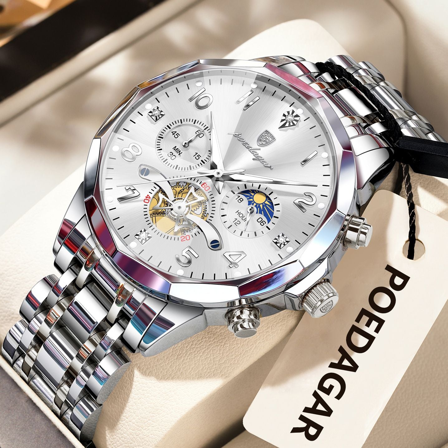 POEDAGAR Luxo Alta Qualidade Relógio de Pulso Masculino Cronógrafo Aço Inoxidável Quartzo Relógios Masculinos Impermeável Luminoso Relógio Masculino Reloj