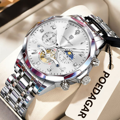 POEDAGAR Luxo Alta Qualidade Relógio de Pulso Masculino Cronógrafo Aço Inoxidável Quartzo Relógios Masculinos Impermeável Luminoso Relógio Masculino Reloj
