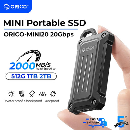 ORICO Portable SSD Up to 2000 MB/s USB 3.2 Gen 2 x 2 External Solid State Drive Water and Dust Resistance for Outdoors Zinc Allo