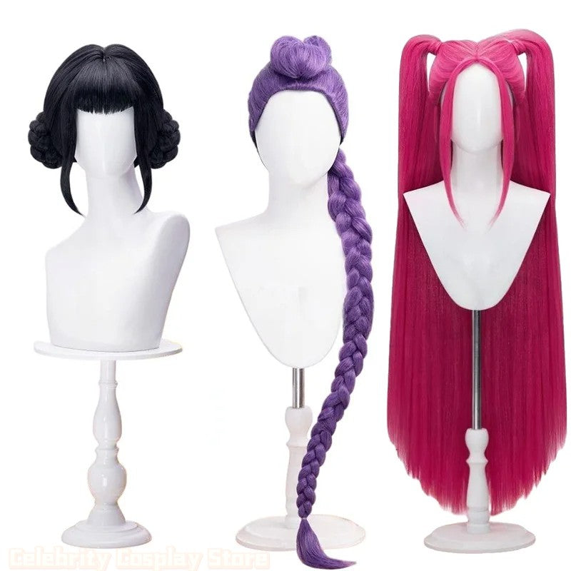 Peruca Cosplay Kpo-p Mir-a Rum-i Zo-e Demon Hunters Cabelo Longo Roxo Preto Vermelho Perucas Sintéticas Resistentes ao Calor Adereços de Carnaval