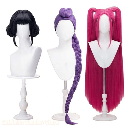 Peruca Cosplay Kpo-p Mir-a Rum-i Zo-e Demon Hunters Cabelo Longo Roxo Preto Vermelho Perucas Sintéticas Resistentes ao Calor Adereços de Carnaval