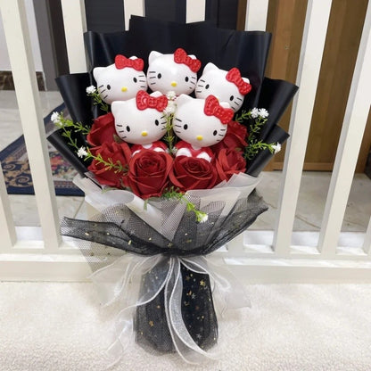 Bonecos de Vinil de Desenho Animado Figuras de Ação Com Flor Artificial Buquê Criativo Presentes de Aniversário de Natal Dia dos Namorados