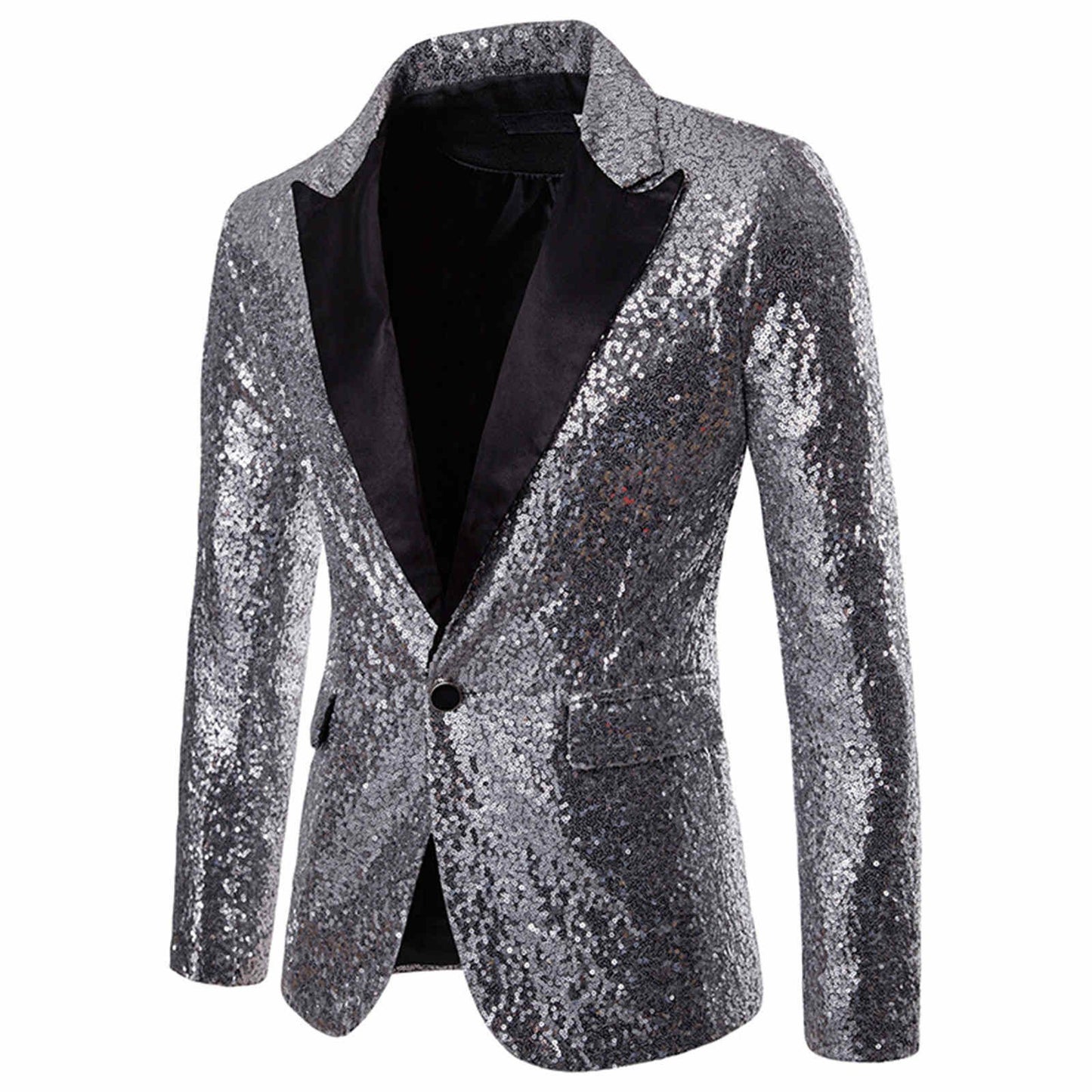 Trendy Sequin Men'S Sequin Jackets Charm One Button Stage Performance Red Sliver Black Blazers Coat Male Glitters Formal Suit