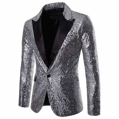 Trendy Sequin Men'S Sequin Jackets Charm One Button Stage Performance Red Sliver Black Blazers Coat Male Glitters Formal Suit