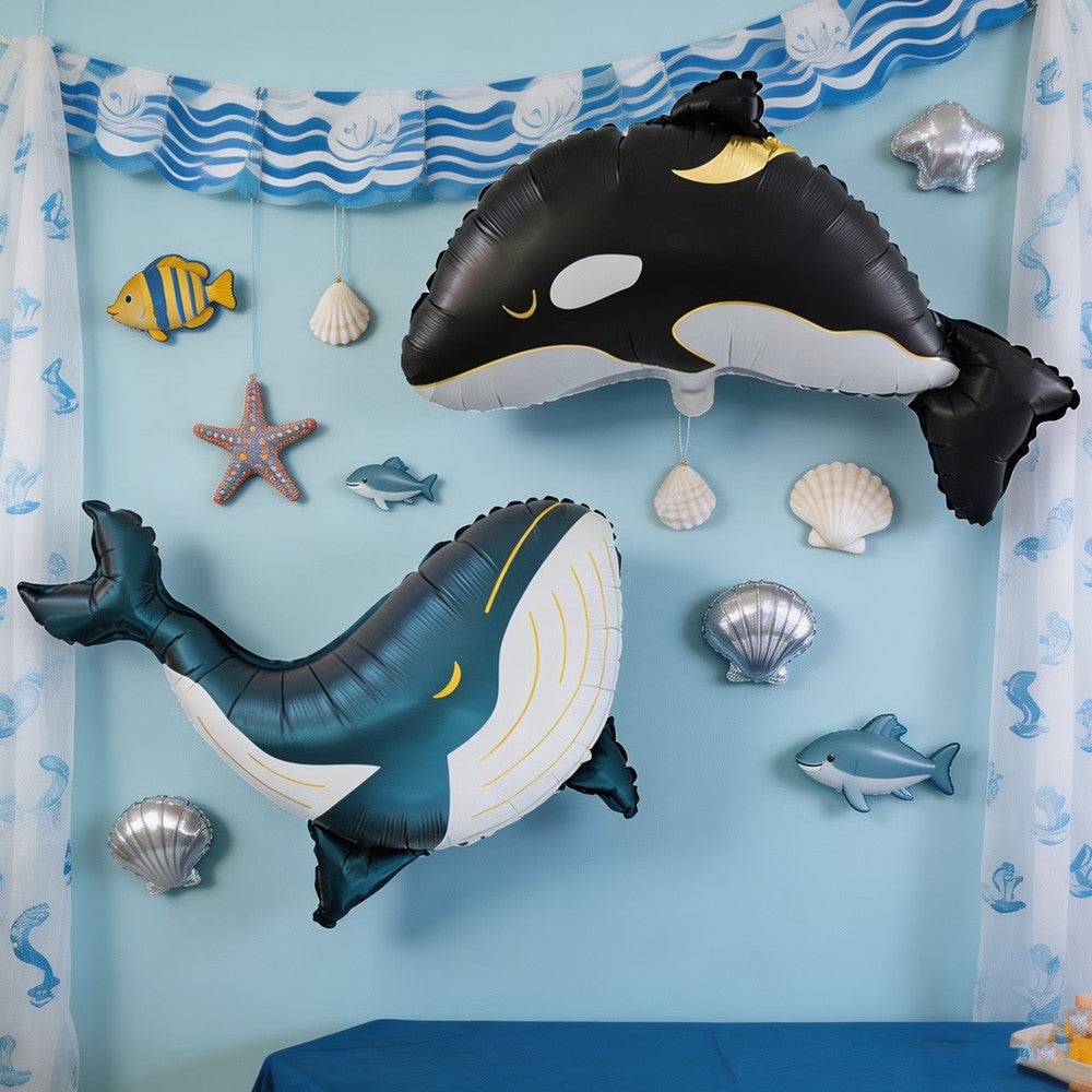 2 Blue/Black Whale Foil Balloons, Birthday Party Atmosphere Decoration, Ocean-Themed Event Gift Props, Indoor and Outdoor Room D