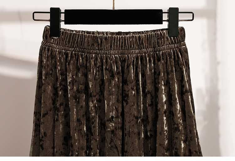 Plus Size Plus Size Women's Velvet Pleated A- Line Midi Skirt Autumn Winter Slimming Half-length Versatile Fashionable Commut...