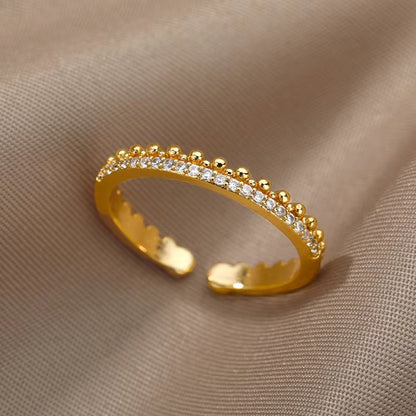 Anéis de Aço Inoxidável Banhados a Ouro com Cristal para Mulheres Corrente Geométrico Zircônia Anel de Dedo Joia Presente anillos mujer 2025 Novo e Moderno