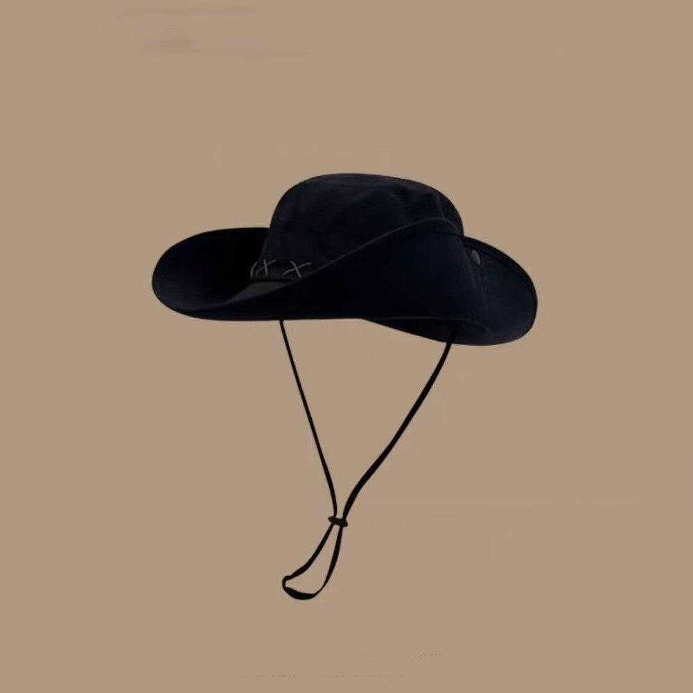 Breathable Western Cowboy Hat Adjustable Retro Wide Brim Sun Hat Mountaineering Anti UV Fisherman Sunshade Cap Unisex