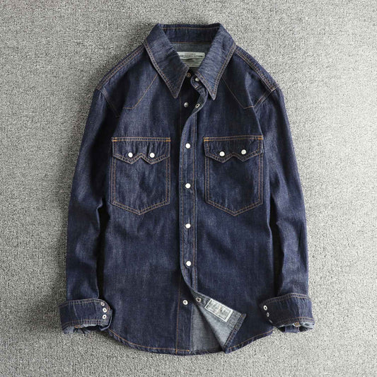 Autumn New American Retro Heavyweight Double Pocket Denim Cargo Shirt Men's Simple 100% Cotton Washed Casual Blouses Thin Jacket