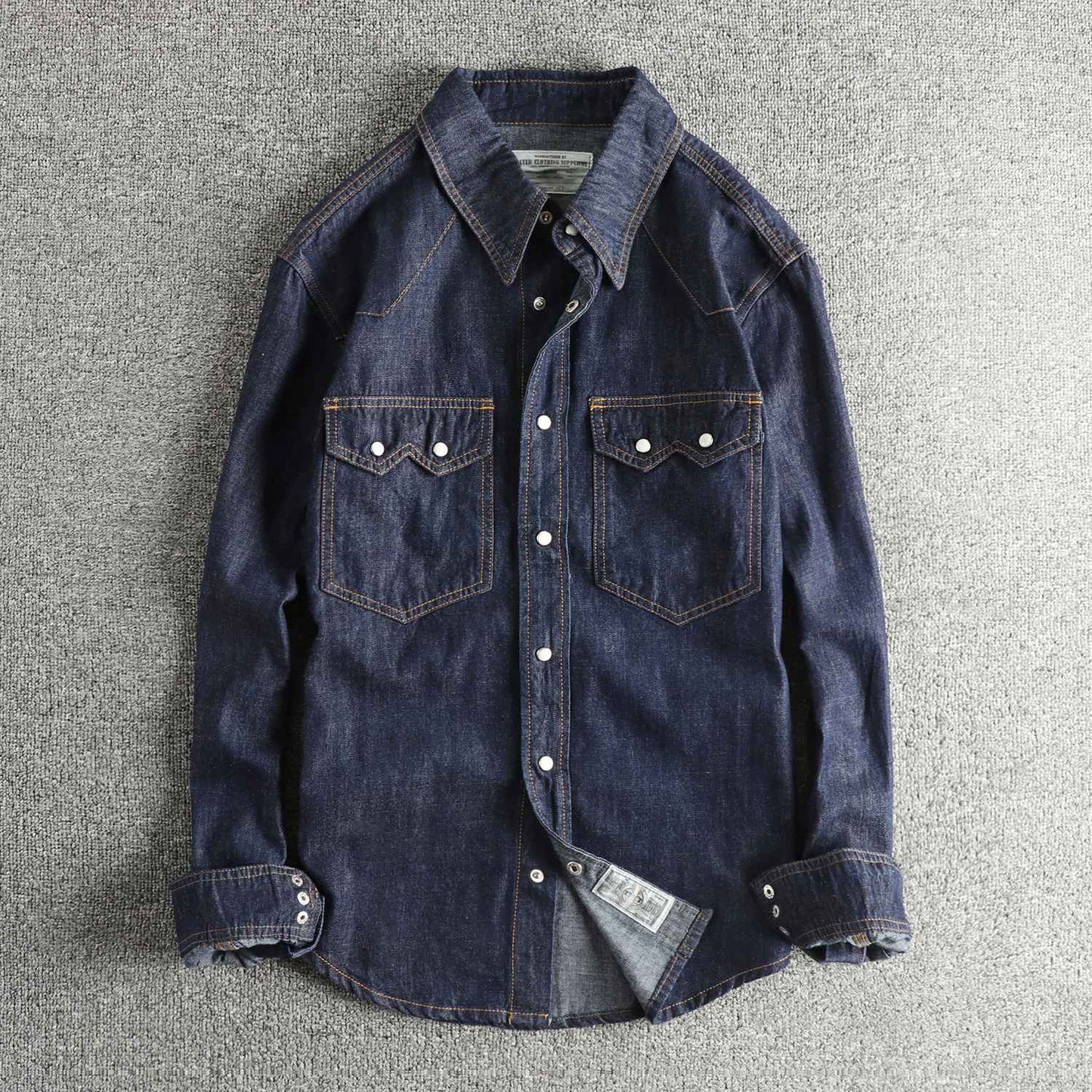 Autumn New American Retro Heavyweight Double Pocket Denim Cargo Shirt Men's Simple 100% Cotton Washed Casual Blouses Thin Jacket