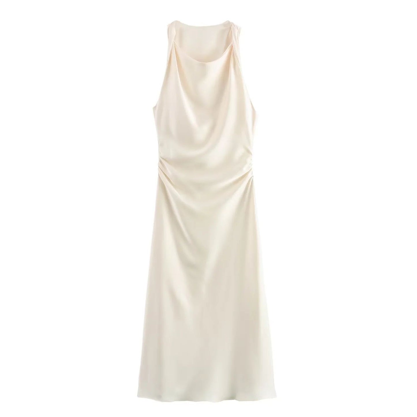 TRAF Satin Long Dresses for Women 2024 Summer Slip Midi Dress Woman Sexy Evening