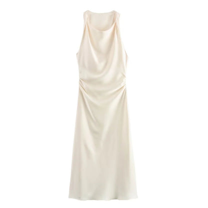 TRAF Satin Long Dresses for Women 2024 Summer Slip Midi Dress Woman Sexy Evening