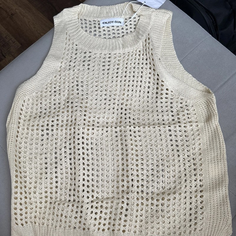 2024 Summer Sleeveless Tank Top Women Fashion Hollow Camisoles Casual Thin Basic Ice Silk Knitted Tanks Vest Female Blusas 14810